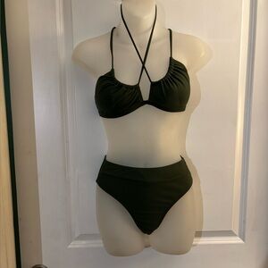 New Amazon Olive Green Halter Bikini Set Sz S
